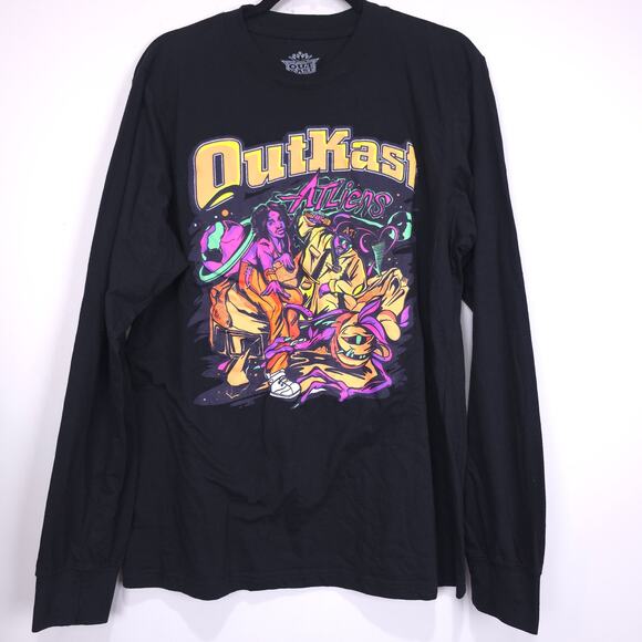 OutKast Atliens Long-Sleeve Black T-Shirt with Neon Graphics, Size Large, EUC - Picture 1 of 4